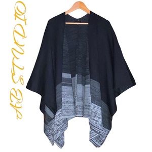 AB Studio Black Gray Knit Open Waterfall Cardigan Poncho XL